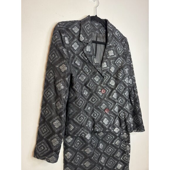 Jeff Gallano Black Gray Skirt Suit Geometric Jacket Skirt France T2 Medium MINT - Picture 2 of 16